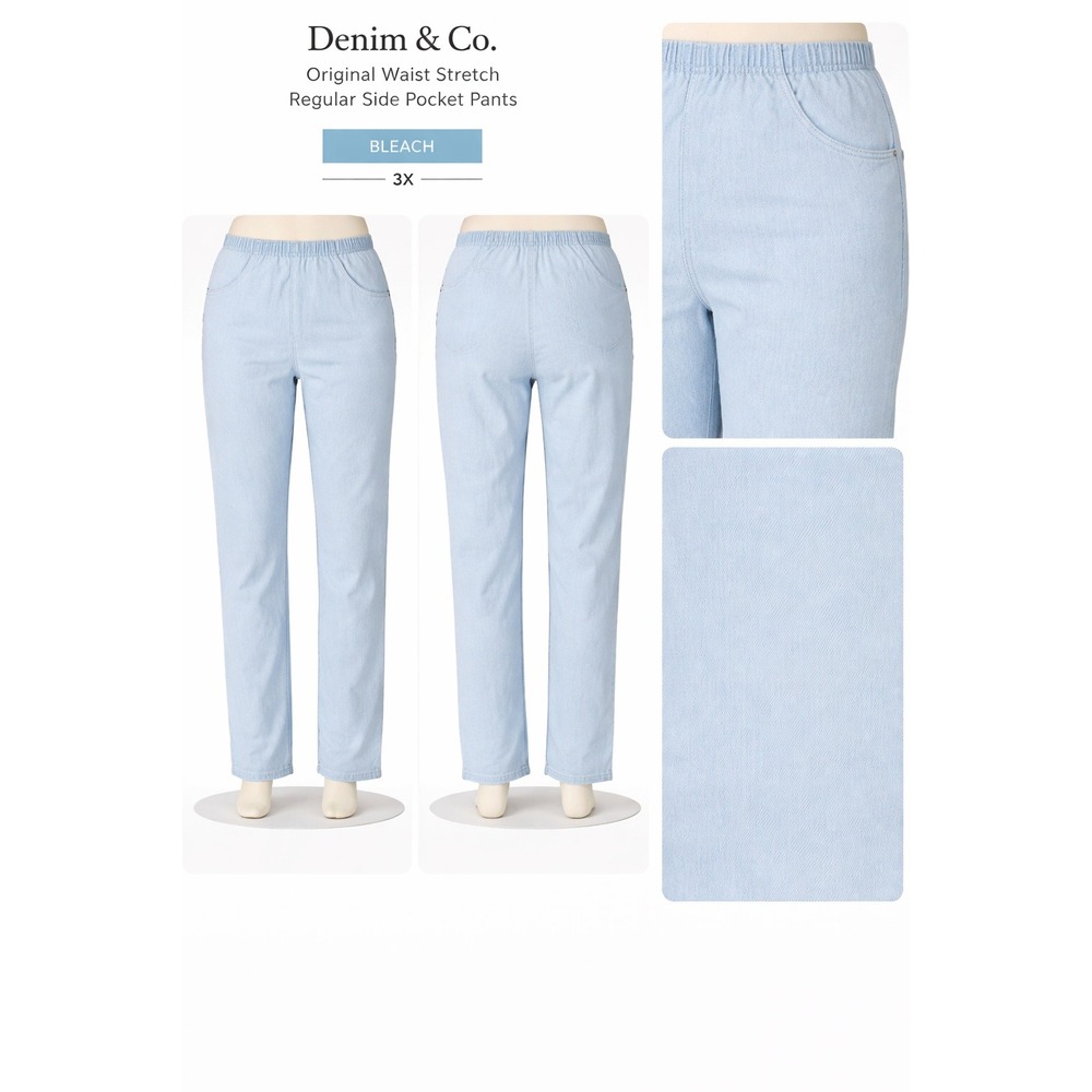 Denim & Co‎ Original Waist Stretch Side Pocket Pants Bleach Wash 2X A375346/61